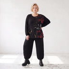 Langarmshirt aus Viskosejersey in Schwarz/Rosa mit geradem Schnitt und Stretchkomfort