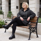 Gefütterte schwarze Kapuzenjacke im Denimlook mit geradem Schnitt warme Winterjacke