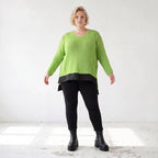 Strickshirt Matchagrün Baumwolle Memorytaft gerader Schnitt vorne kurz hinten lang weich