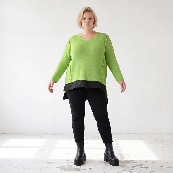 Strickshirt Matchagrün Baumwolle Memorytaft gerader Schnitt vorne kurz hinten lang weich
