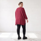 Bordeaux Strickshirt in A-Linie mit Destroyed-Optik weich warm aus Stretchstoff Basic