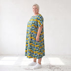 Kleid im Ballonschnitt aus Baumwolljersey mit Gelb/Multi Print und elastischem Komfort