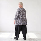 Jerseyshirt in Grau mit Multiprint A-Linie Rundhalsausschnitt und 7/8-Arm Baumwollmix