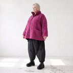 Fuchsia Teddyjacke mit kastigem Schnitt Stehkragen Reißverschluss und Nahttaschen