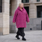 Teddy Winterjacke in Ballonform mit Kapuze und tiefen Taschen kuschelig warm locker weit