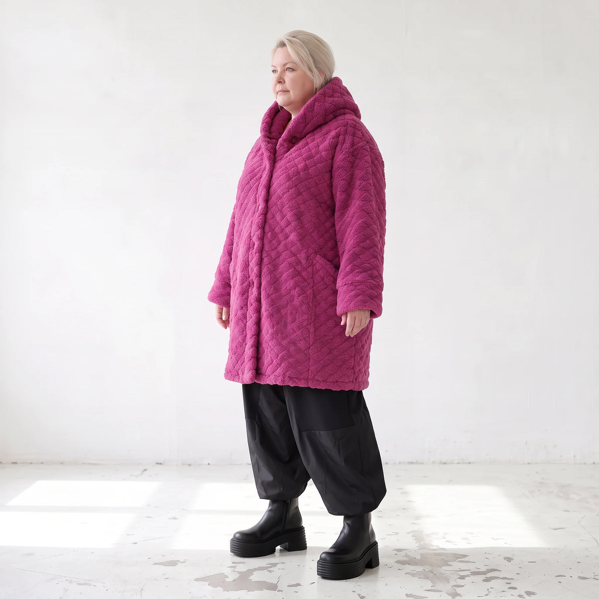 Teddy Winterjacke in Ballonform mit Kapuze und tiefen Taschen kuschelig warm locker weit