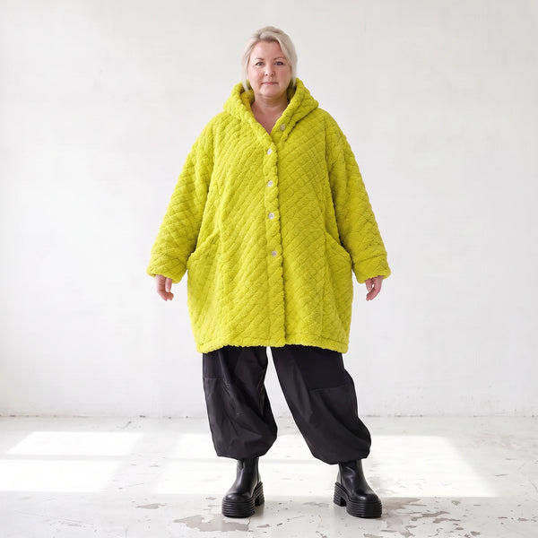 Flauschige limette Teddyjacke in Ballonform mit Kapuze und Taschen für Winterkomfort