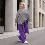 Lila Marlenehose aus weichem warmem Fleece mit Elasthan elastischem Bund und Bindegürtel