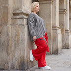 Warme Marlenehose aus Fleece mit Stretch elastischem Bund Bindegürtel und weitem Bein