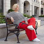 Warme Marlenehose aus Fleece mit Stretch elastischem Bund Bindegürtel und weitem Bein