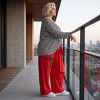 Warme Marlenehose aus Fleece mit Stretch elastischem Bund Bindegürtel und weitem Bein
