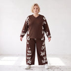Braunes Fleeceshirt aus Stretchstoff mit V-Ausschnitt in geradem Schnitt weich und warm