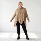 Shirt in A-Linie mit Rollkragen Tunnelzug und Zipfelsaum Beige/Braun aus Baumwolle