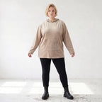 Beiger Ribb Hoodie mit Kapuze geradem Schnitt und Elasthan weiches Basic für den Alltag