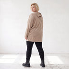 Beiger Ribb Hoodie mit Kapuze geradem Schnitt und Elasthan weiches Basic für den Alltag