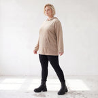 Beiger Ribb Hoodie mit Kapuze geradem Schnitt und Elasthan weiches Basic für den Alltag