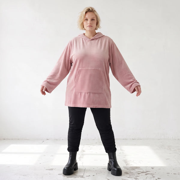 Rosa Ripp Hoodie mit Kapuze Kängurutasche und Stretch mit gerader bequemer Passform