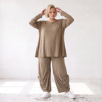 Camel Langarmshirt aus weichem Slinkystoff mit Stretch in Glockenform und Rundhals
