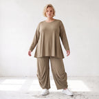 Camel Langarmshirt aus weichem Slinkystoff mit Stretch in Glockenform und Rundhals