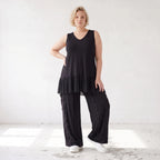 Schwarze Slinkyhose mit Stretchkomfort geradem Schnitt und bequemem Bund ohne Verschluss