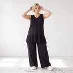 Schwarze Slinkyhose mit Stretchkomfort geradem Schnitt und bequemem Bund ohne Verschluss