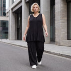 Schwarze Slinkyhose mit Stretchkomfort geradem Schnitt und bequemem Bund ohne Verschluss