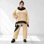 Jerseyhose mit geradem Bein und Dehnbund mit Taftdetails und dekorativer Overlocknaht