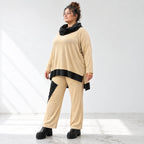Jerseyhose mit geradem Bein und Dehnbund mit Taftdetails und dekorativer Overlocknaht
