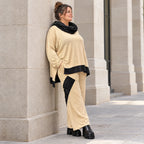 Jerseyhose mit geradem Bein und Dehnbund mit Taftdetails und dekorativer Overlocknaht
