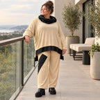 Jerseyhose mit geradem Bein und Dehnbund mit Taftdetails und dekorativer Overlocknaht