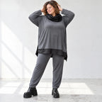 Graue Karottenleggings aus Jersey mit Stretch und Elastikbund weich und bequem warm