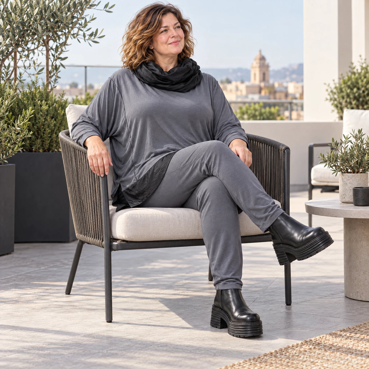 Graue Karottenleggings aus Jersey mit Stretch und Elastikbund weich und bequem warm
