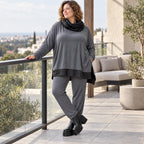 Graue Karottenleggings aus Jersey mit Stretch und Elastikbund weich und bequem warm