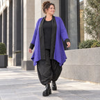 Cardigan in Violett aus Baumwollstrick mit Stehkragen in A-Linie weich und wärmend