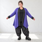 Cardigan in Violett aus Baumwollstrick mit Stehkragen in A-Linie weich und wärmend