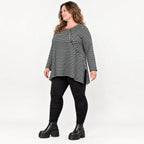 Langarmshirt Schwarz/Weiß in A-Linie aus weichem Stretchjersey mit Faltennahtmuster