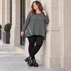 Langarmshirt Schwarz/Weiß in A-Linie aus weichem Stretchjersey mit Faltennahtmuster