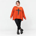 Langarmshirt in leuchtendem Orange aus weichem Stretchjersey aus Italien mit A-Linie