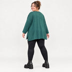 Langarmshirt in Dunkelgrün mit fließender A-Linie aus feinem Stretchjersey für den Winter