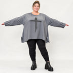 Langarmshirt in Grau mit fließender A-Linie und Rundhalsausschnitt aus weichem Jersey