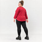 Rotes Shirt aus Stretchjersey mit Rundhalsausschnitt 7/8-Arm und aufgesetzten Taschen
