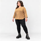 Basic Shirt in Camel aus weichem Stretchjersey mit 7/8-Arm und gerundeter Schnittform