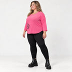 Rundhalsshirt in Pink aus weichem Stretchjersey mit 7/8-Arm und gerundeter Schnittform