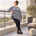 Langarmshirt in Grau mit asymmetrischem Schnitt und Zipfelsaum aus weichem Stretchjersey