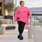 Langarmshirt in frischem Pink mit asymmetrischem Zipfelsaum aus weichem Stretchjersey