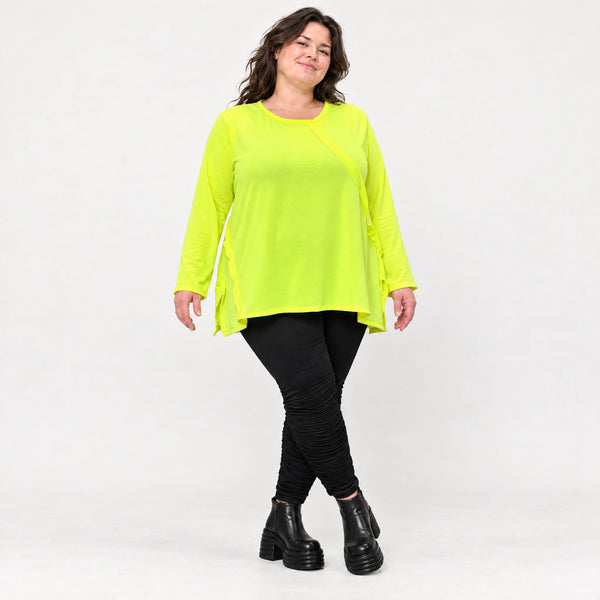 Langarmshirt in Neongelb aus feinem Stretchjersey mit Baumwolle und schmeichelnder A-Linie