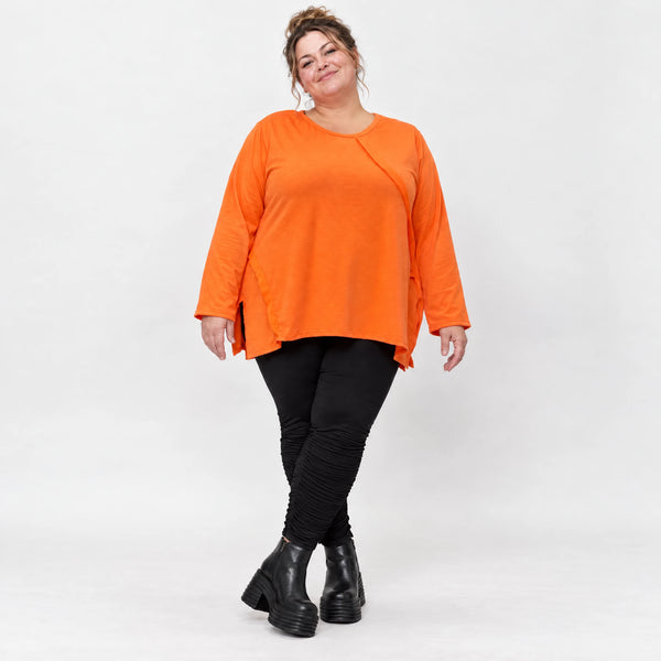 Langarmshirt in Orange aus weichem Stretchjersey mit Rundhalsausschnitt und A-Linie