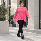 Pinkes Langarmshirt aus weichem Stretchjersey mit Rundhalsausschnitt und lässiger A-Linie