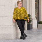 Kastiges Strickshirt mit Zebramuster in Gelb/Schwarz aus weichem flauschigem Feinstrick