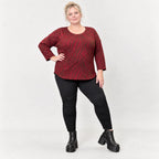 Warmes Langarmshirt aus Feinstrick mit Flauschgarn in Rot/Braun mit gerundeter Schnittform